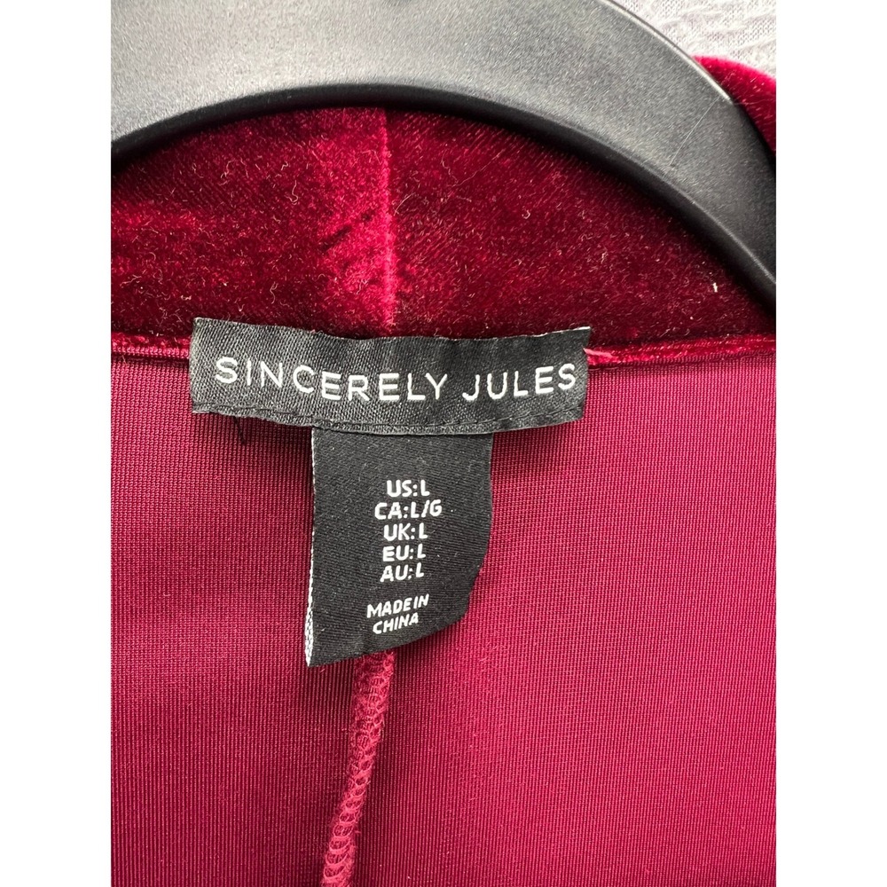 Sincerely Jules Blazer Women L Red Velvet Jacket Shawl Lapel Single Button - Picture 4 of 10